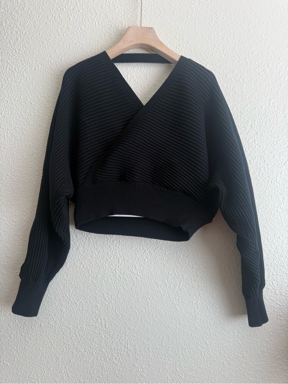 Forever 21 Black Ribbed V-Neck Wrap Pullover Sweater
